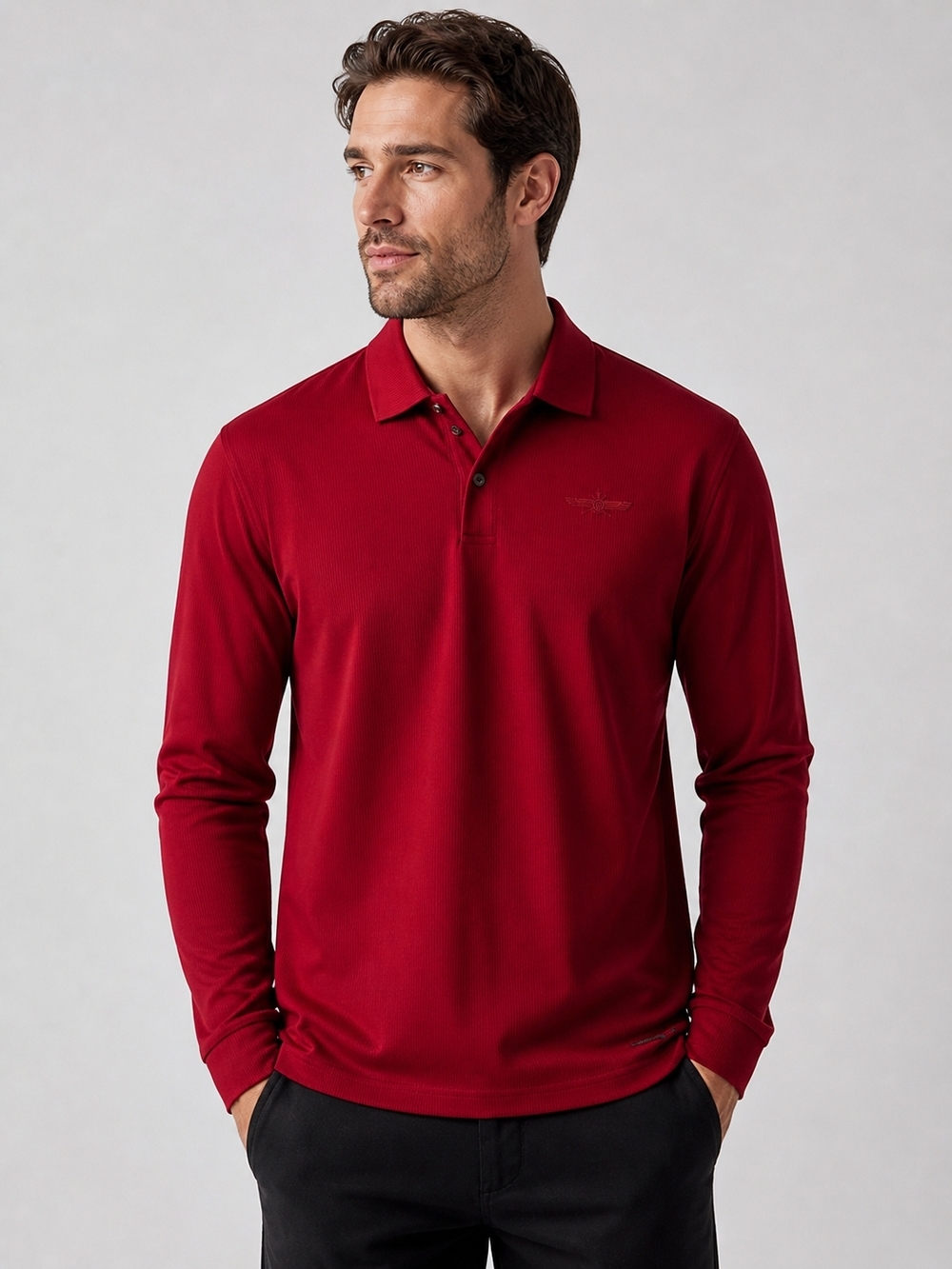 🆕️Barabas Men’s XL Red Ribbed Long Sleeve Polo Shirt Luxury Designer Casual